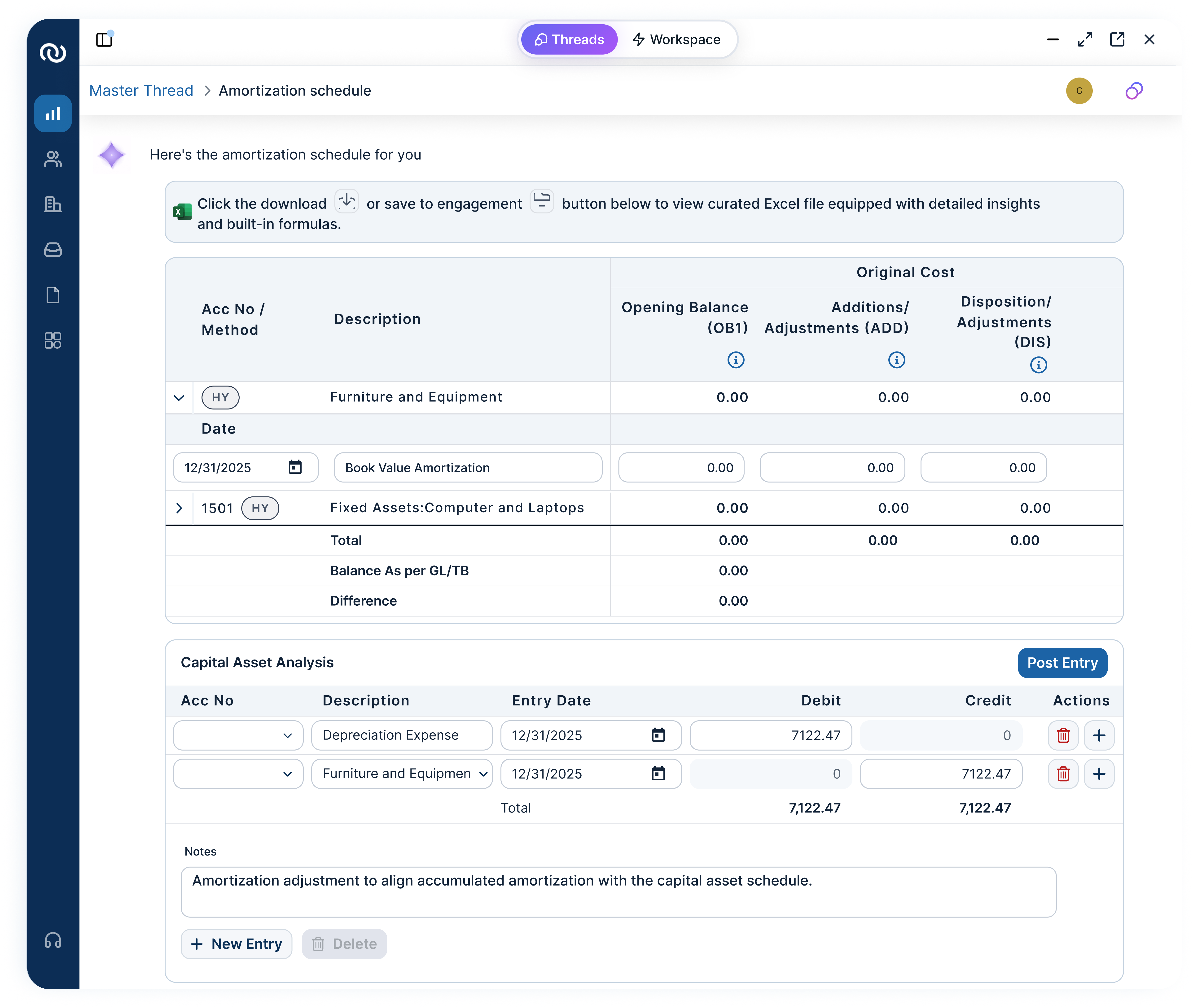 Luka amortization schedule and capital asset analysis