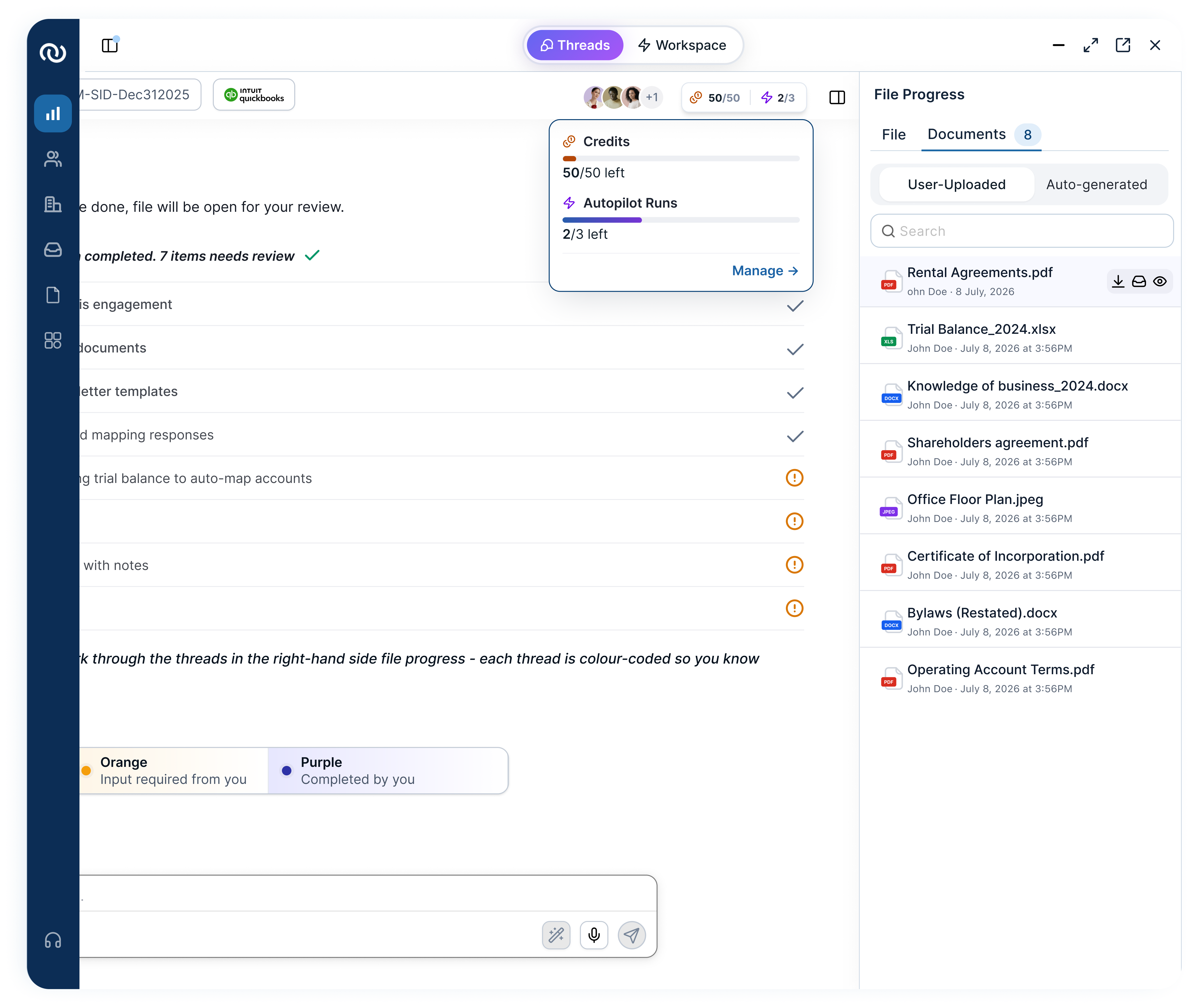 Credits and Autopilot Runs usage panel