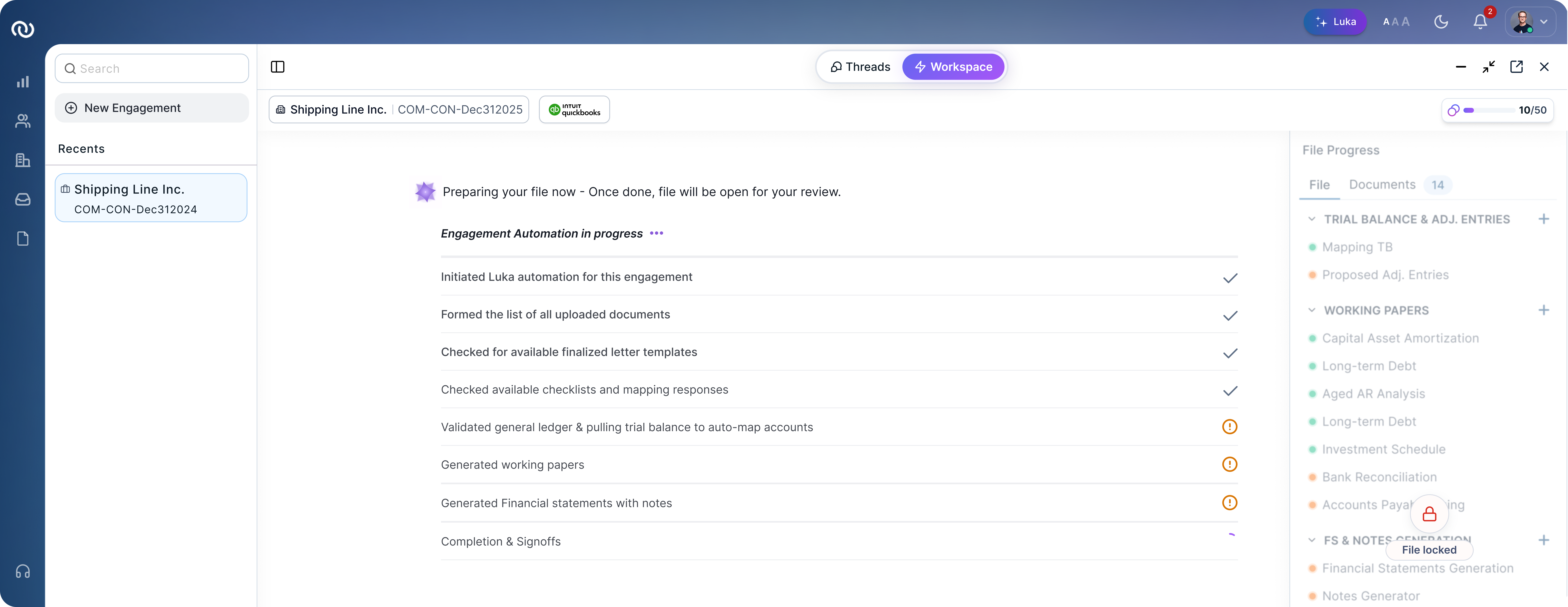 File Progress sidebar