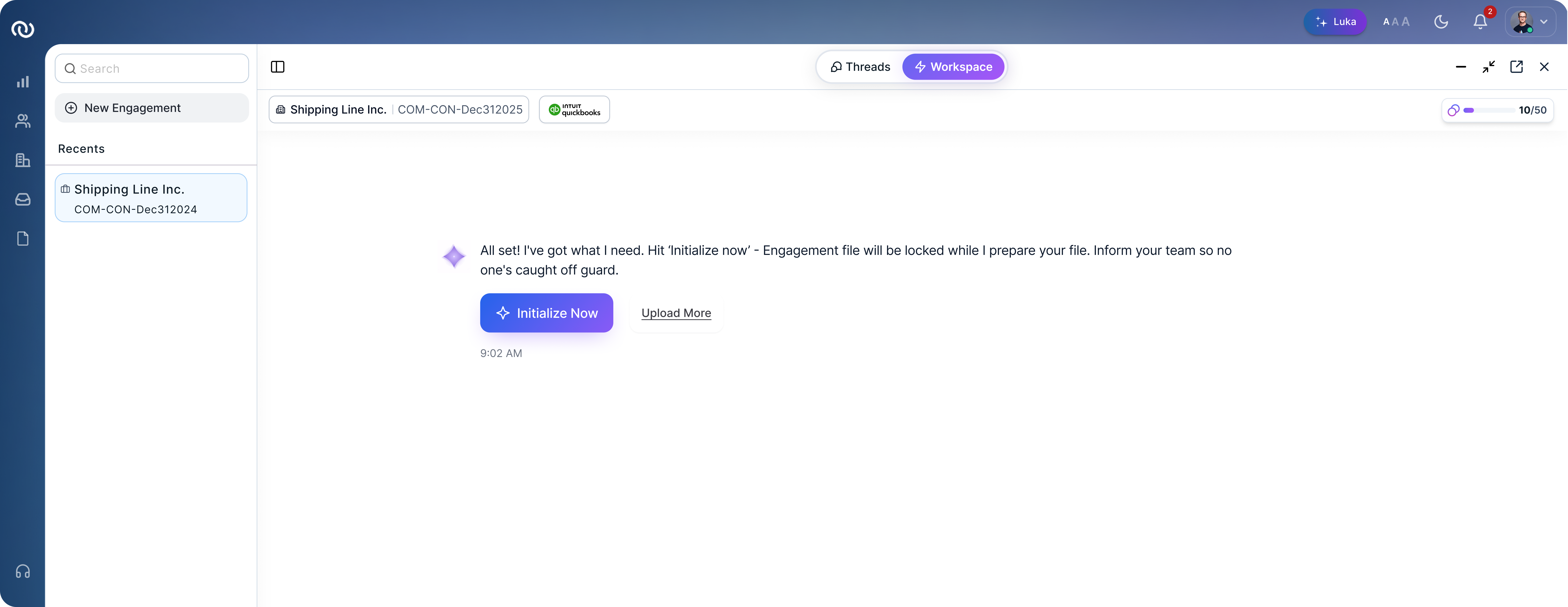 Request complete with Initialize Now action