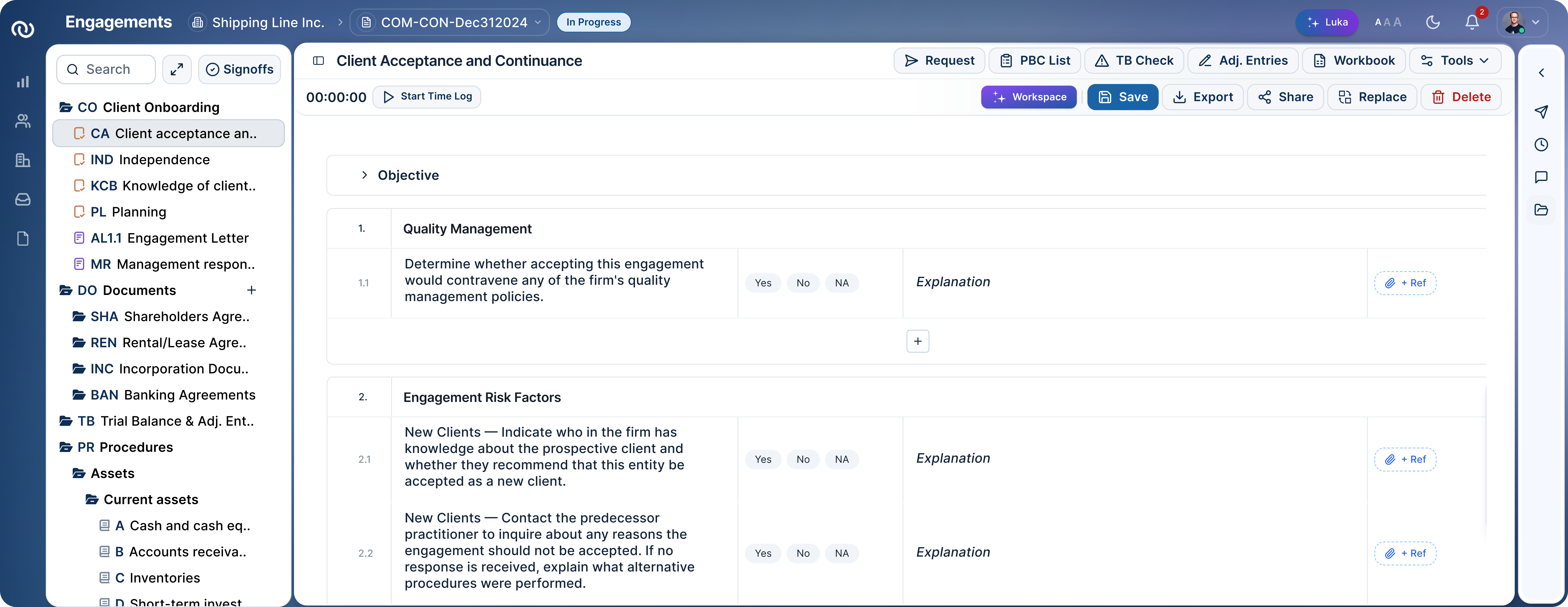 Understand: engagement file and client information