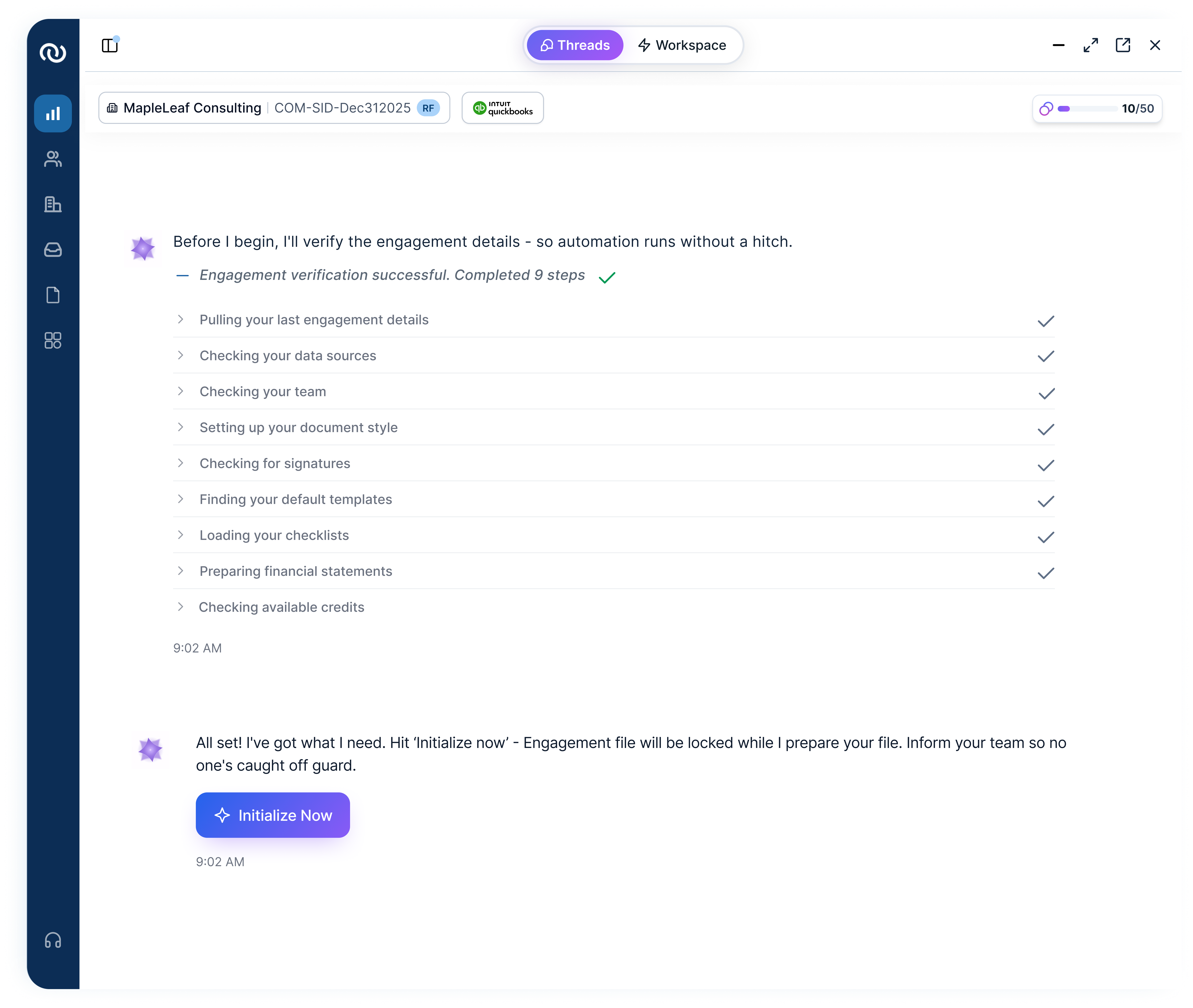 Luka engagement verification results loading line by line